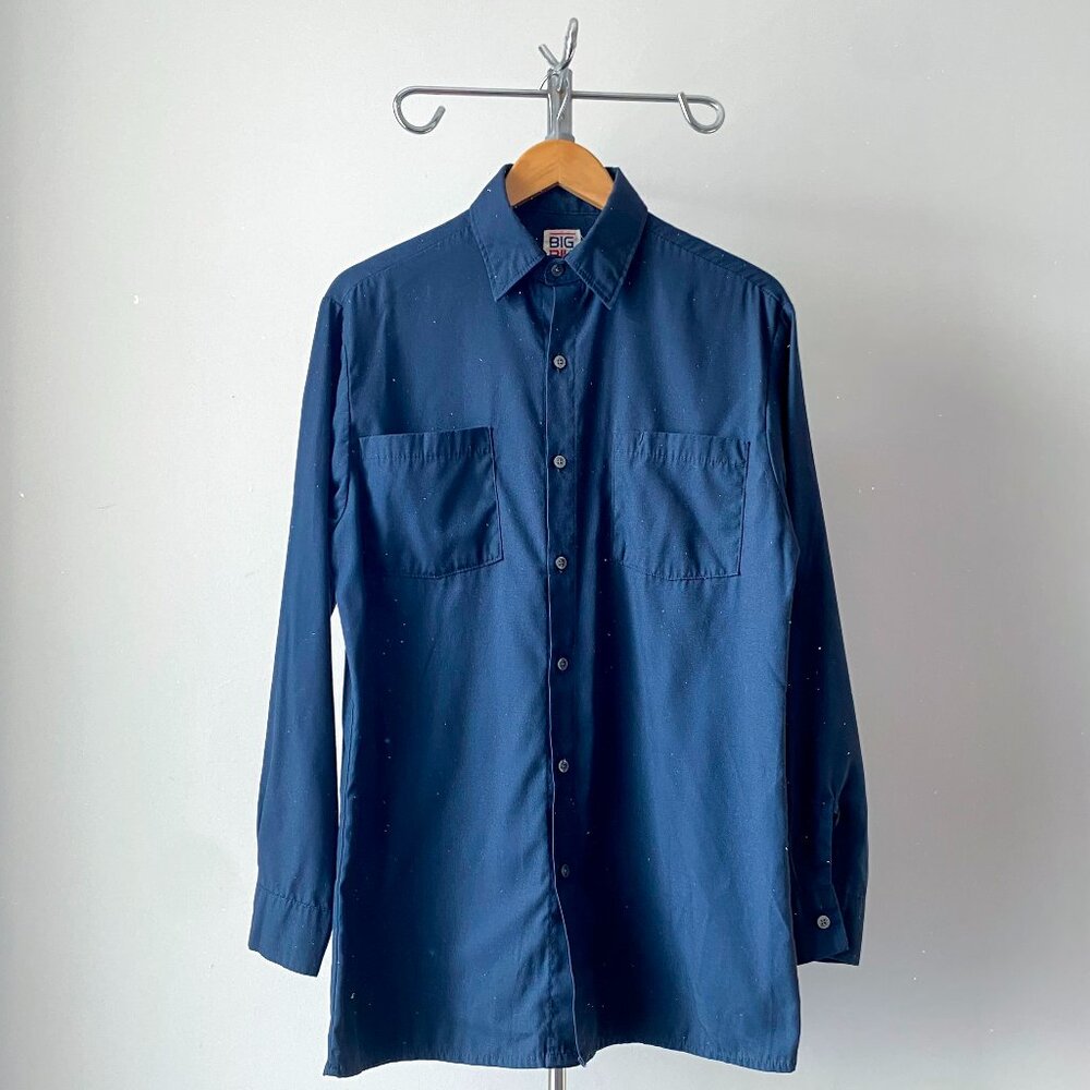 ☀️ Y2K Navy Blue Minimalist Button-Down Shirt – Big Bill